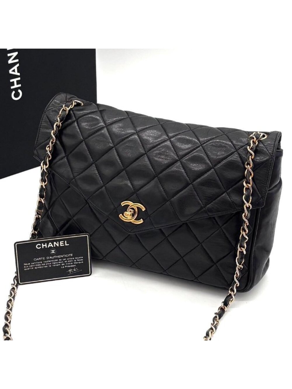 Chanel Quilted Chain Shoulder Bag Lambskin Black CC Logo